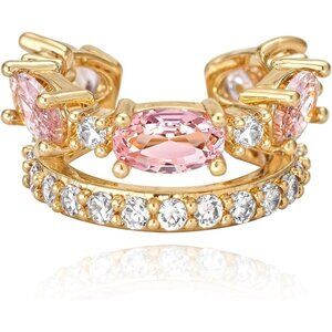 14K Gold Plated  Pink Zircon Diamond Turquoise Cuffs Non Piercing Earrings